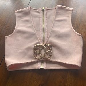 plunge crop top with gold accent channel charm